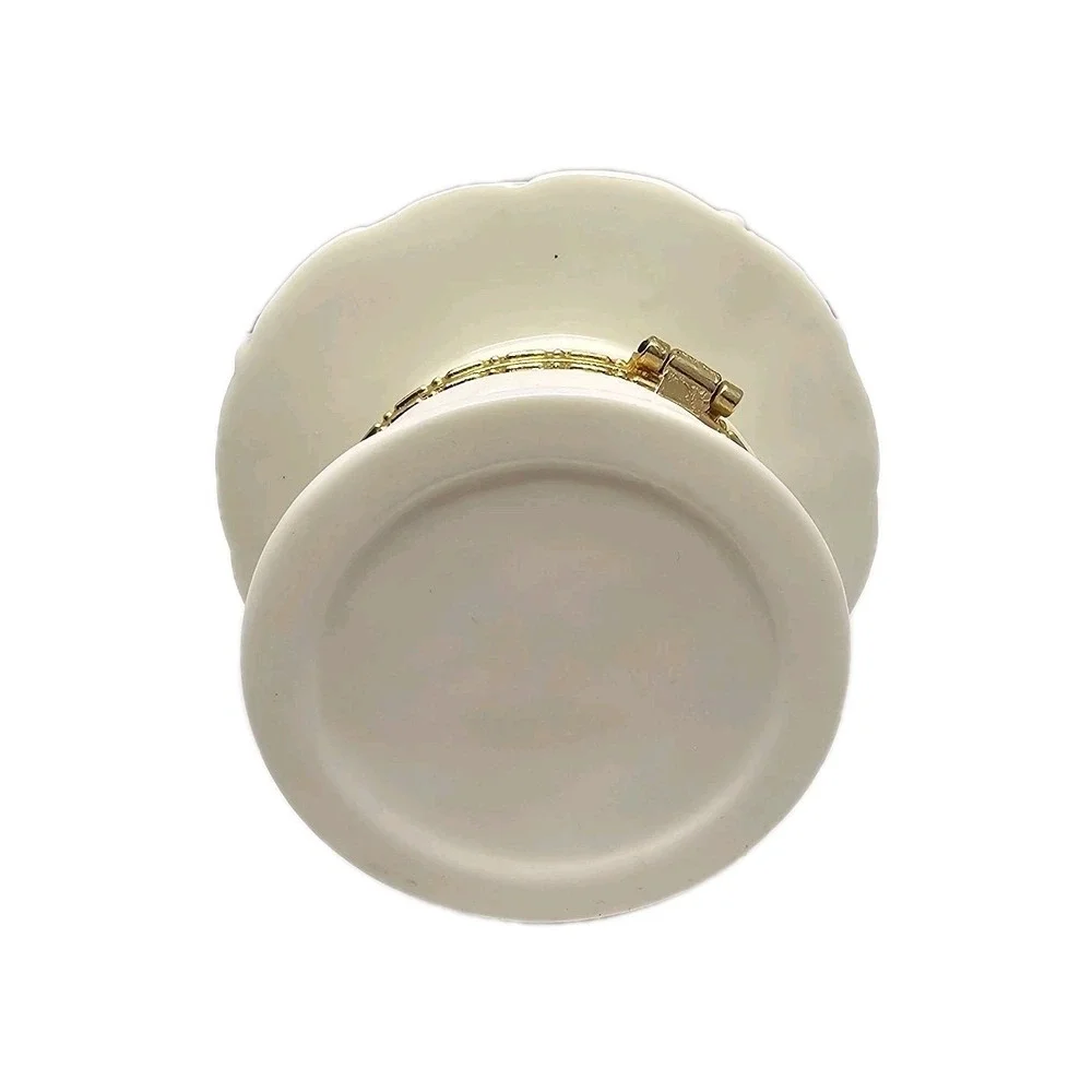 Ceramic Christmas Tree Hinged Trinket Box White Gold Stars‎ Holiday Decor 6 1/2